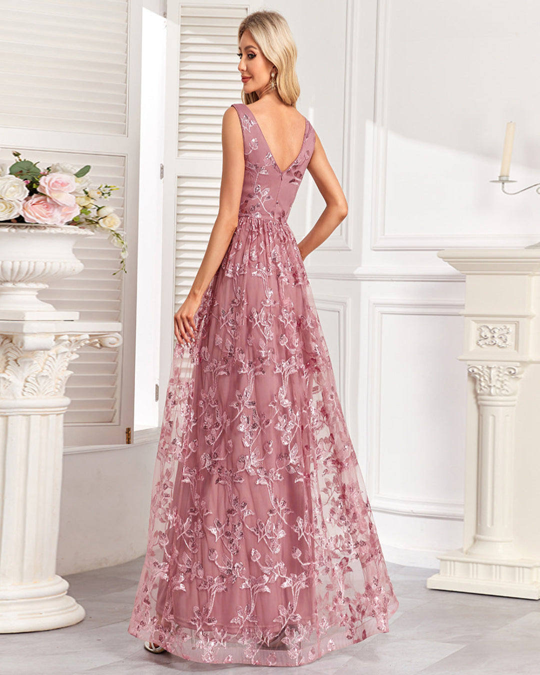 FLORAL MESH GOWN