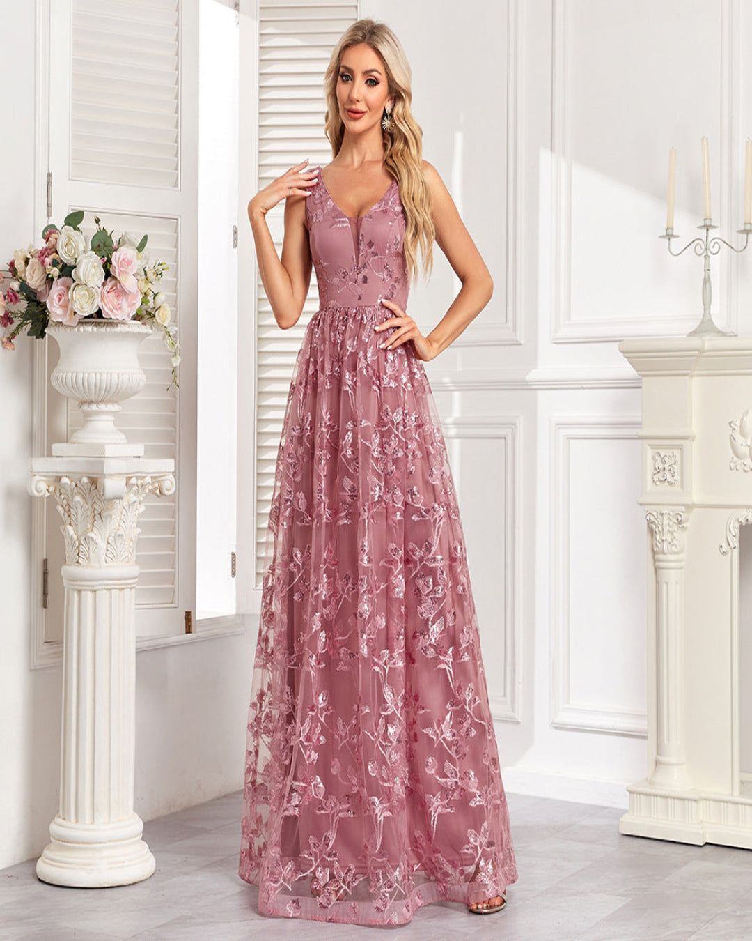 FLORAL MESH GOWN