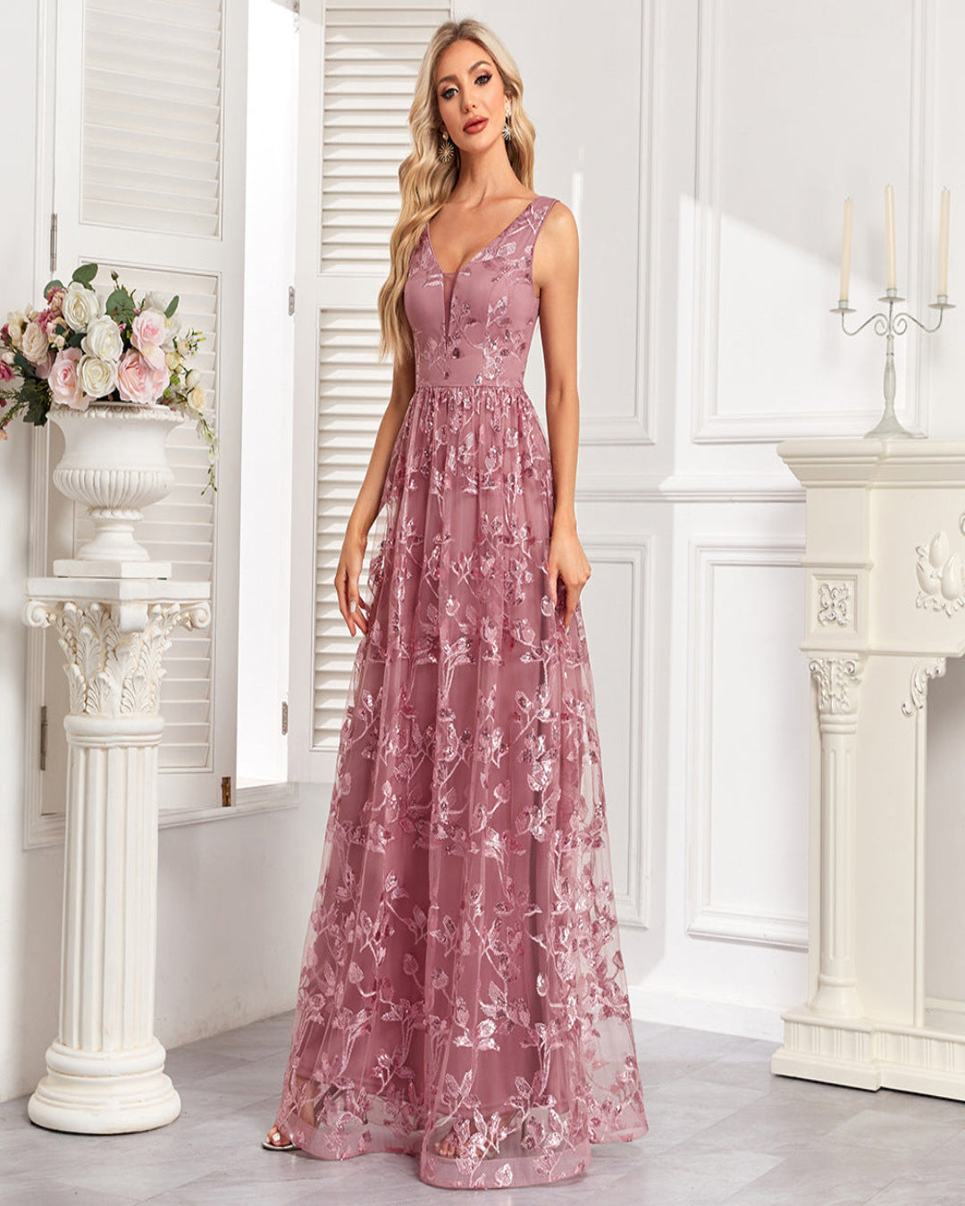 FLORAL MESH GOWN